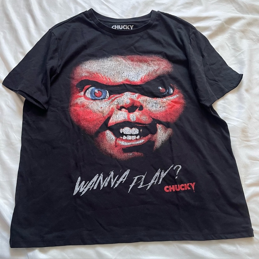 Chucky Wanna Play? Horror Movie Halloween Graphic Tee Medium
